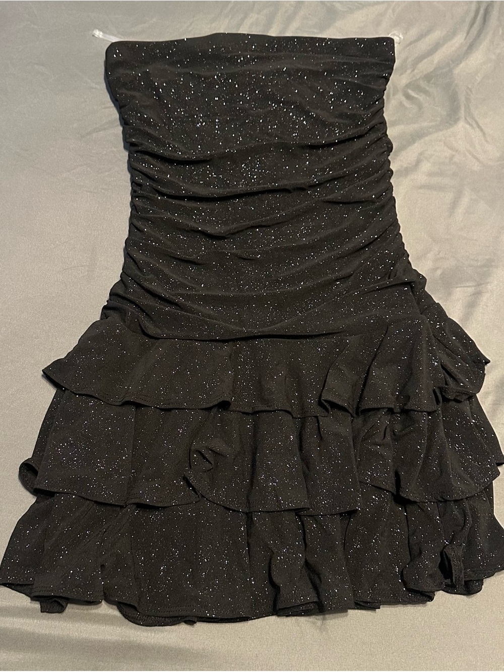 Papermoon Black Strapless Ruffle Dress with Sparkle